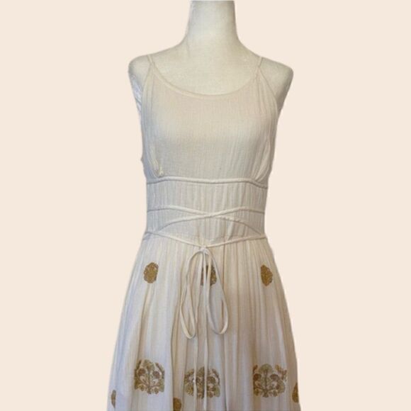 Anthropologie Floreat Varanasi Cream Maxi Dress Size 4 - Picture 4 of 14